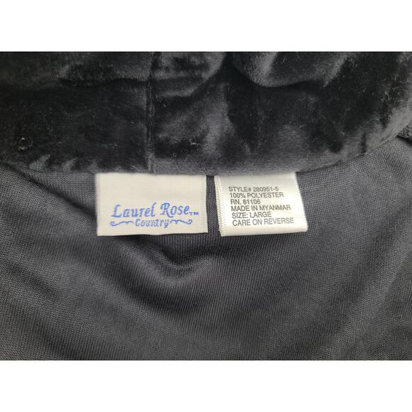 Laurel Rose Country Blk Crushed Velvet Robe Women L Pocket‎ Belt Oversize Unisex - Picture 5 of 8